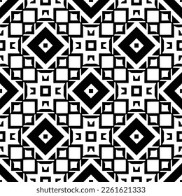 Vector geometric traditional folk ornament. Ethnic seamless pattern. Minimal ornamental background with abstract shapes. Black and white texture. Dark repeat design.
