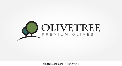 Vector geometric tree illustration. Tree, fruit, olive label, logo, icon, nature, eco, green, organic, outdoors design.