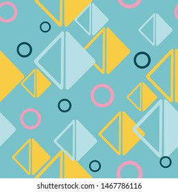 Vector geometric triangle and circle shapes seamless pattern repeat background.