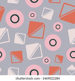 Vector geometric triangle and circle shapes seamless pattern repeat background.