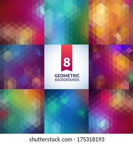 Vector geometric triangle rainbow background set. Triangle pattern background, triangle background