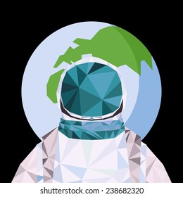 Vector geometric triangle unusual illustration. Interstellar spaceman and with Earth on background
