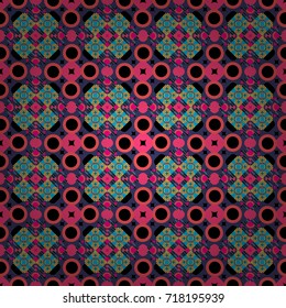 Vector geometric violet, black and pink flat seamless pattern.