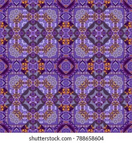 Vector geometric violet, purple and brown flat seamless pattern.