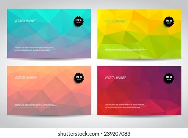 Vector geometric web banner, business card or flyer design set. Modern triangular background. Conceptual triangle design vector templates. Paper origami effect. 