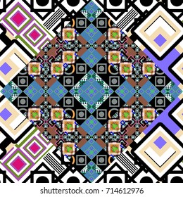 Vector geometric white, beige and black flat seamless pattern.