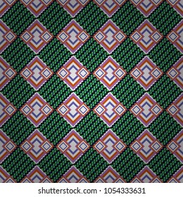 Vector geometric white, black and green flat seamless pattern.