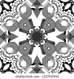 Vector geometric white, gray and black seamless background.