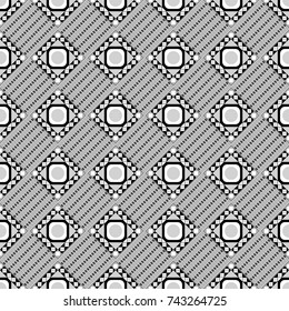 Vector geometric white, gray and black flat seamless pattern.