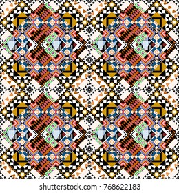 Vector geometric white, orange and black seamless background.