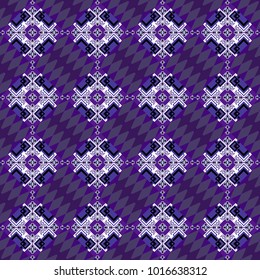 Vector geometric white, violet and black seamless background.