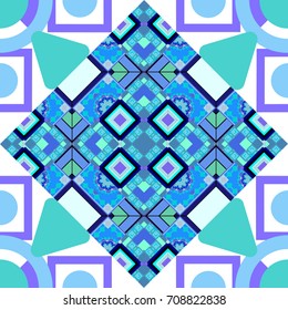 Vector geometric white, violet and blue seamless background.
