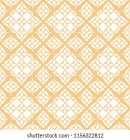 Vector geometric wicker seamless pattern. Ornament with grid, mesh, lattice, weave. Abstract white and yellow texture. Repeatable background. Natural organic style design for decor, packaging, fabric