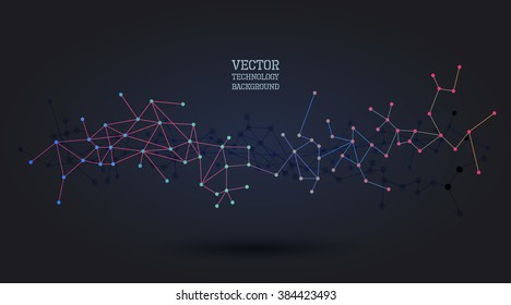 Vector geometric wireframe background with lines and dots connected, molecule metaphor, science technology concept