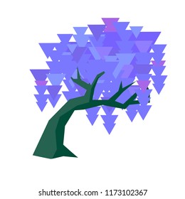 Vector geometric wisteria set purple blooming trees isolated on white wisteria tree in geometric style design concept spring summer landscape with blooming wisteria tree set trengle purple flowers