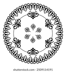 Vector Geometric Yakut round ornament. Circle with ornament drawing of the far east. Patterns of northern peoples, siberia and tundra. Patchwork