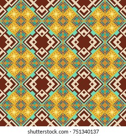 Vector geometric yellow, beige and brown flat seamless pattern.