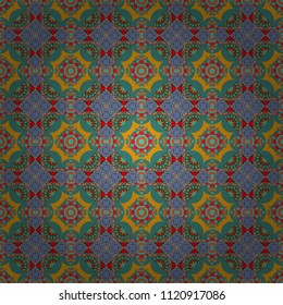 Vector geometric yellow, blue and green flat seamless pattern.