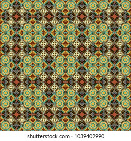 Vector geometric yellow, brown and blue flat seamless pattern.