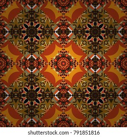 Vector geometric yellow, brown and orange flat seamless pattern.