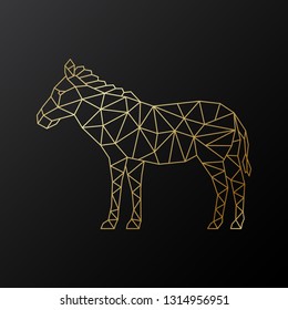 Vector geometric Zebra emblem. Golden Polygonal Zebra illustration on dark background. 