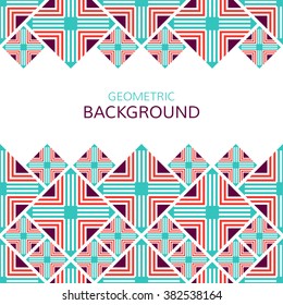 Vector geometrical background. Geometric retro design. Colorful retro card with place for text.