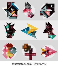 Vector geometrical banner set - paper style elements for infographic, business or web layouts, labels