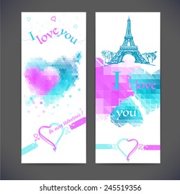 Vector geometrical composition of hearts on Valentine's Day,flyer template design, brochure, web sites, page, leaflet, text separately. 