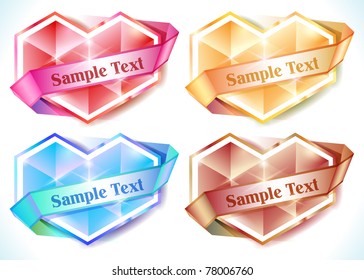 vector geometrical crystal heart set with ribbon