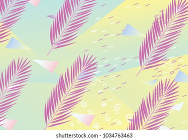 vector geometrical exotic floral background . Modern geometrical background with palm leaves and abstract shapes.