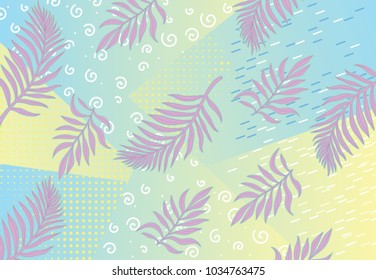 vector geometrical exotic floral background . Modern geometrical background with palm leaves and abstract shapes.