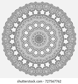 Vector geometrical and flower round Mandala. Oriental pattern, vector illustration. Geometric, flower and national motives. Coloring book page. Authentic geometric and doodle circle mandala pattern