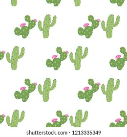 Vector geometrical green cacti seamless pattern background. Cute design for wedding, baby shower, birthday, party. Perfect for fabric, wallpaper, gift wrapping paper.