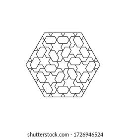 Vector geometrical hexagonal pattern. Colorless black and white geometric oriental islamic oornament in hexagon tile. Ornament for coloring. 