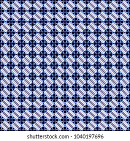 Vector geometrical seamless ornament. Seamless pattern in blue, green and black colors. Vector background with tiles and rhombus.