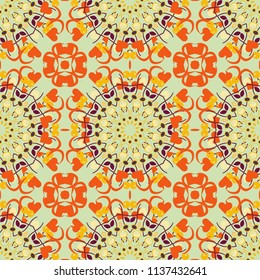 Vector geometrical seamless ornament. Seamless pattern in yellow, black and gray colors. Vector background with tiles and rhombus.