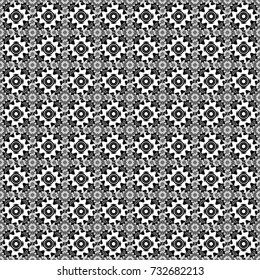 Vector geometrical seamless ornament. Seamless pattern in white, gray and black colors. Vector background with tiles and rhombus.
