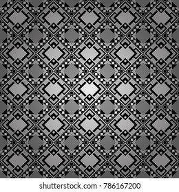 Vector geometrical seamless ornament. Seamless pattern in white, gray and black colors. Vector background with tiles and rhombus.
