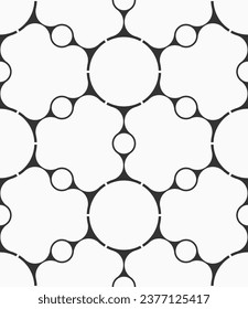 Vector geometrical seamless vector pattern with circles connected to each other. Repeating smooth shapes pattern. Black and white vector background. Vector illustration.