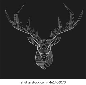 Vector geometrical stag reindeer illustration. Low poly line art. Geometric zentangle animal. Ornamental deer head. Vector element for Christmas designs and print.