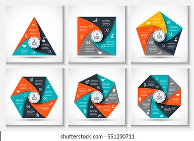 Vector geometris elements for infographic. Template for cycle diagram, graph, presentation and chart. Business concept with 3, 4, 5, 6, 7 and 8 options, parts, steps or processes. Data visualization.