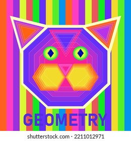 Vector geometry. Cat drawn by geometric fins. For print and web. Cover of the Gemetiriya notebook.