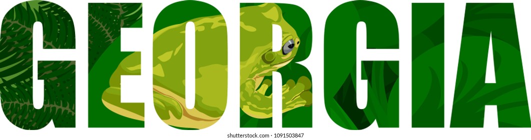 vector Georgia - American state word with green tree frog