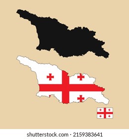 Vector of Georgia country outline map with flag set isolated on plain background. Silhouette of country map can be used for template, report, and infographic.