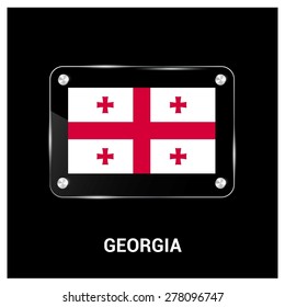 Vector Georgia Flag glass plate with metal holders - Country name label in bottom