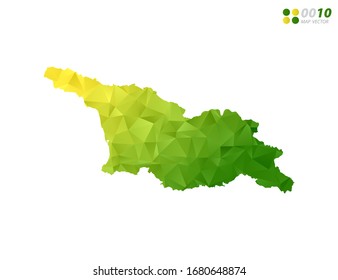 Vector Georgia map green and yellow polygon triangle mosaic with white background. style gradient.