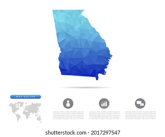 Mosaico del triángulo del polígono azul del mapa de Vector Georgia (USA) para su presentación. Concepto creativo para infografía.