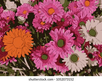 Vector of Gerbera pattern background in watercolor style