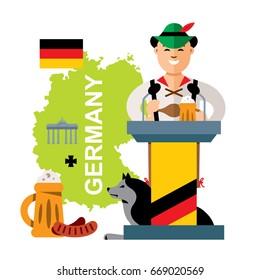 Vector German with Beer. Flat style colorful Cartoon illustration.