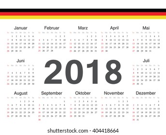 Vector German circle calendar 2018. Week starts from Sunday.